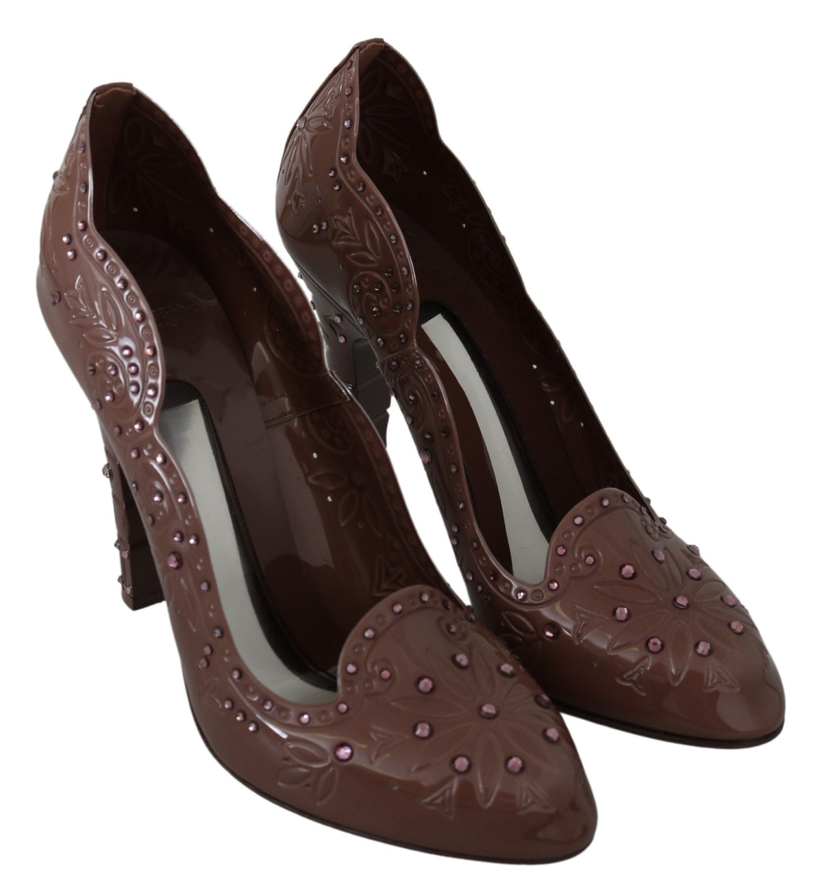 Dolce & Gabbana Brown Floral Crystal Heels CINDERELLA Shoes braun