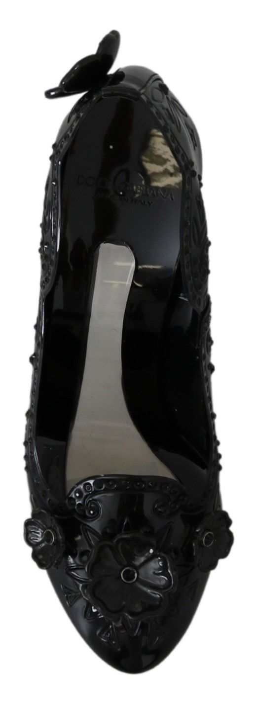 Dolce & Gabbana Black Floral Crystal CINDERELLA Heels Shoes schwarz