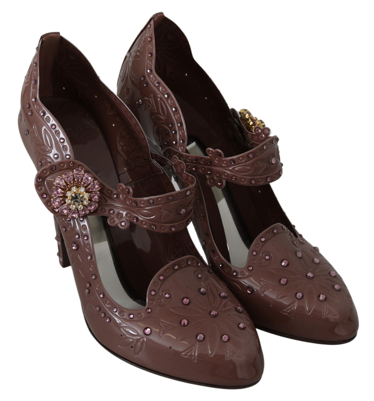 Dolce & Gabbana Brown Floral Crystal CINDERELLA Heels Shoes braun