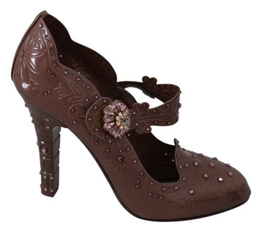 Dolce & Gabbana Brown Floral Crystal CINDERELLA Heels Shoes braun