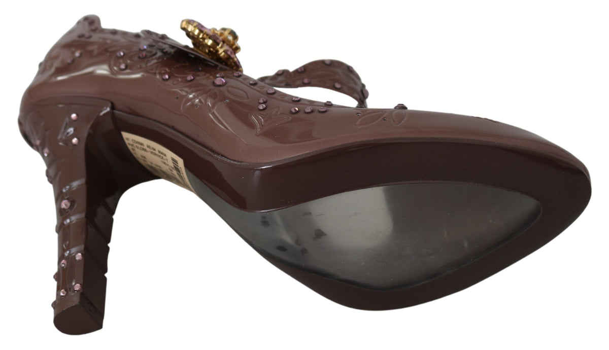 Dolce & Gabbana Brown Floral Crystal CINDERELLA Heels Shoes braun