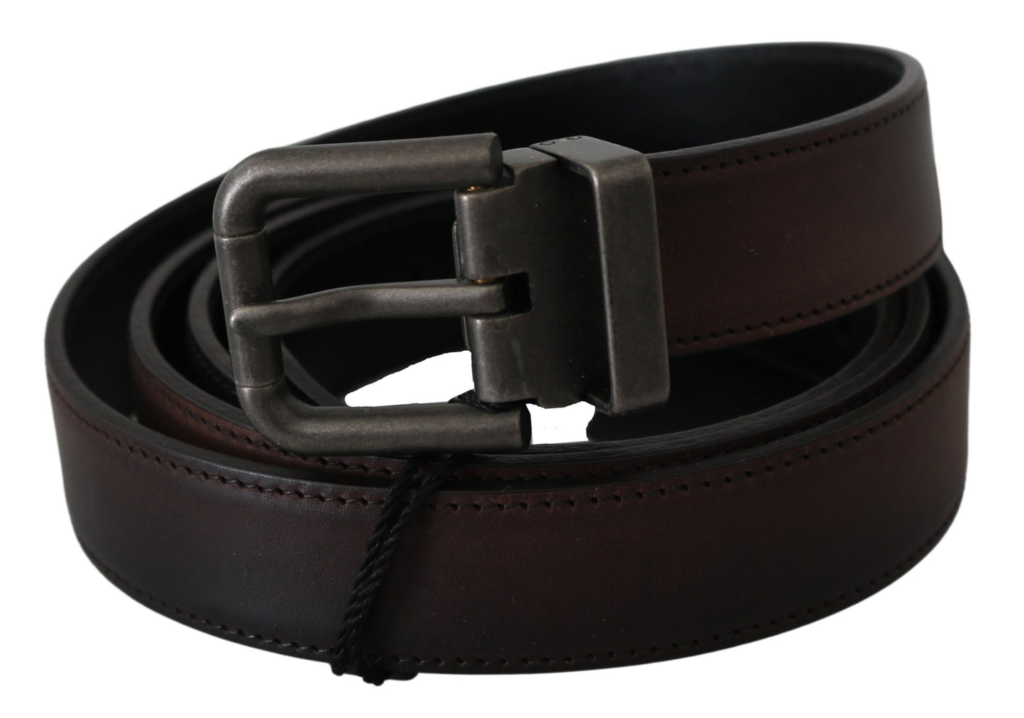 Dolce & Gabbana Solid Brown Leather Gray Buckle Belt braun