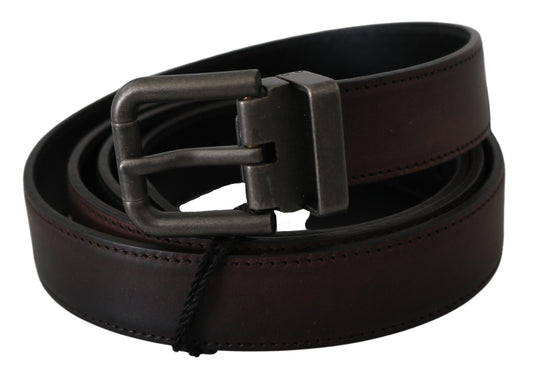 Dolce & Gabbana Solid Brown Leather Gray Buckle Belt braun