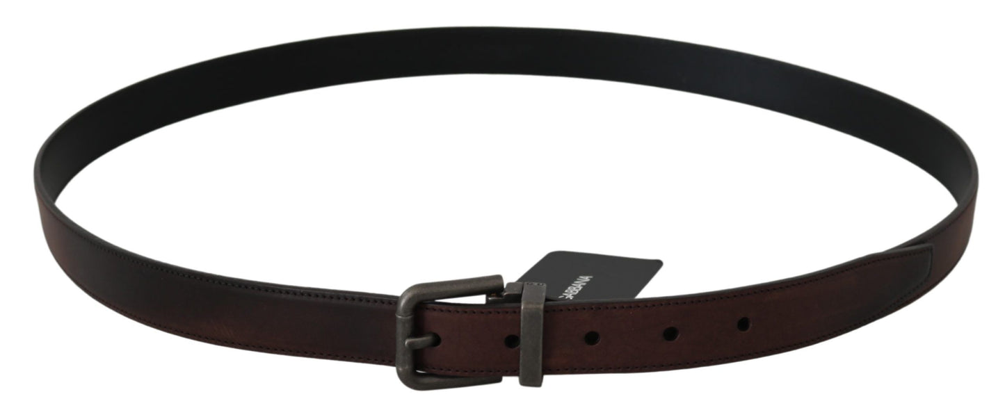 Dolce & Gabbana Solid Brown Leather Gray Buckle Belt braun