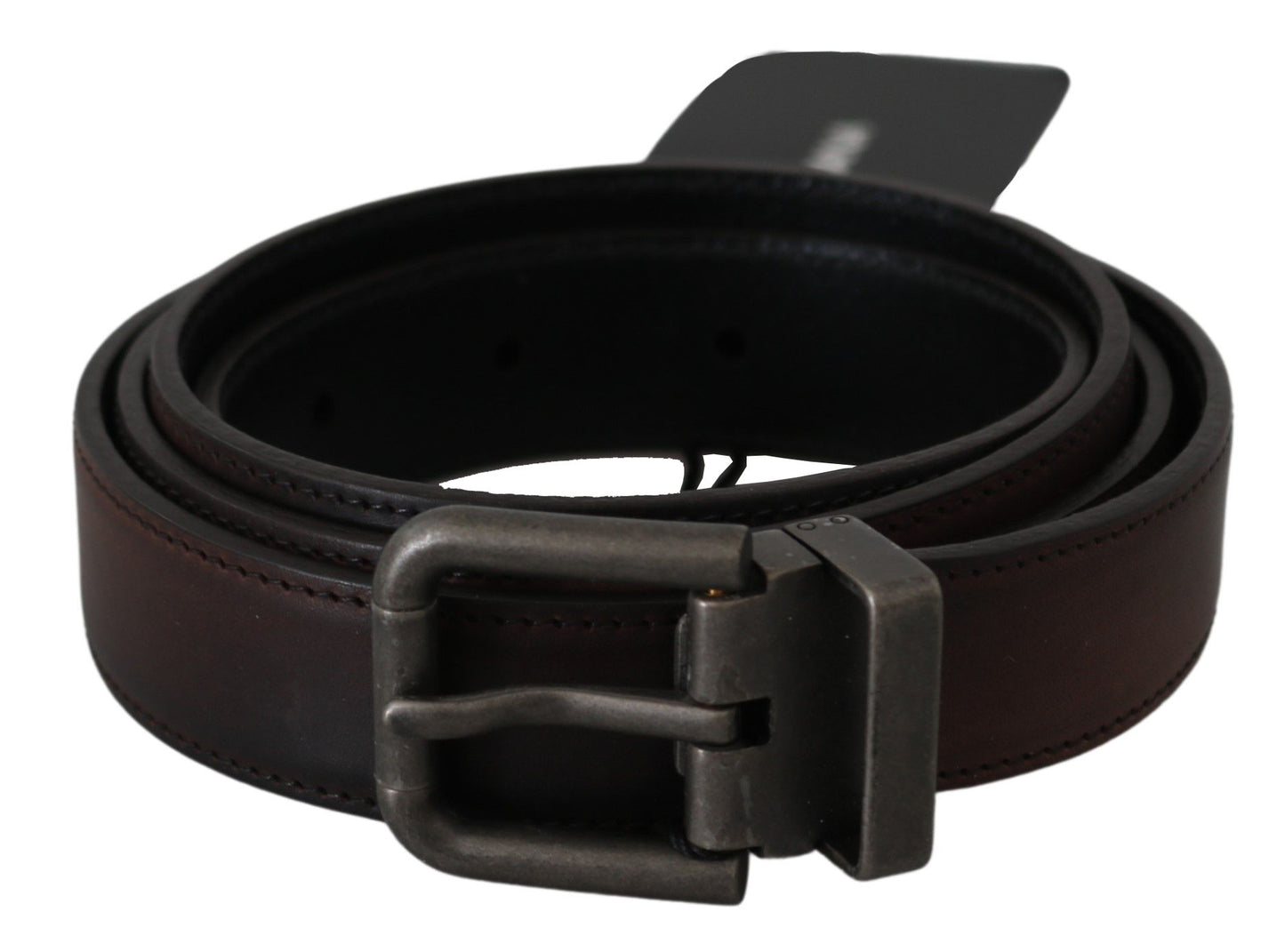 Dolce & Gabbana Solid Brown Leather Gray Buckle Belt braun