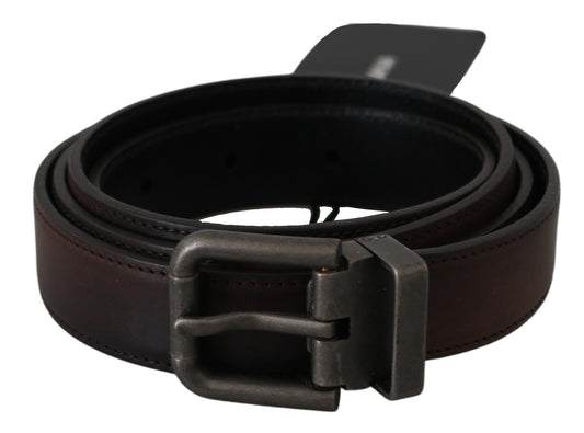 Dolce & Gabbana Solid Brown Leather Gray Buckle Belt braun
