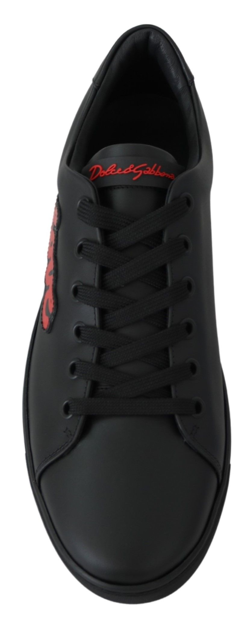 Dolce & Gabbana Black Leather Love Heart Sneakers Womens Shoes Curated Luxury Accessories by Orvyn