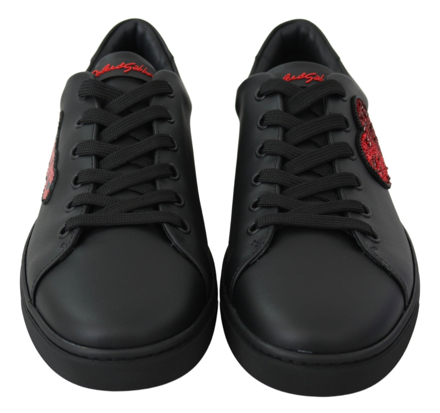 Dolce & Gabbana Black Leather Love Heart Sneakers Womens Shoes Curated Luxury Accessories by Orvyn