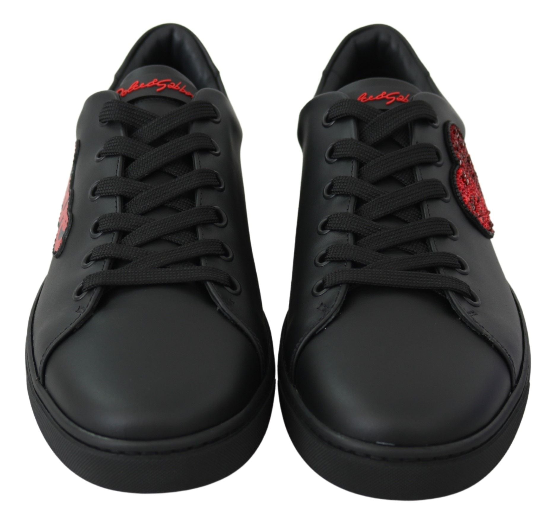 Dolce & Gabbana Black Leather Love Heart Sneakers Womens Shoes Curated Luxury Accessories by Orvyn