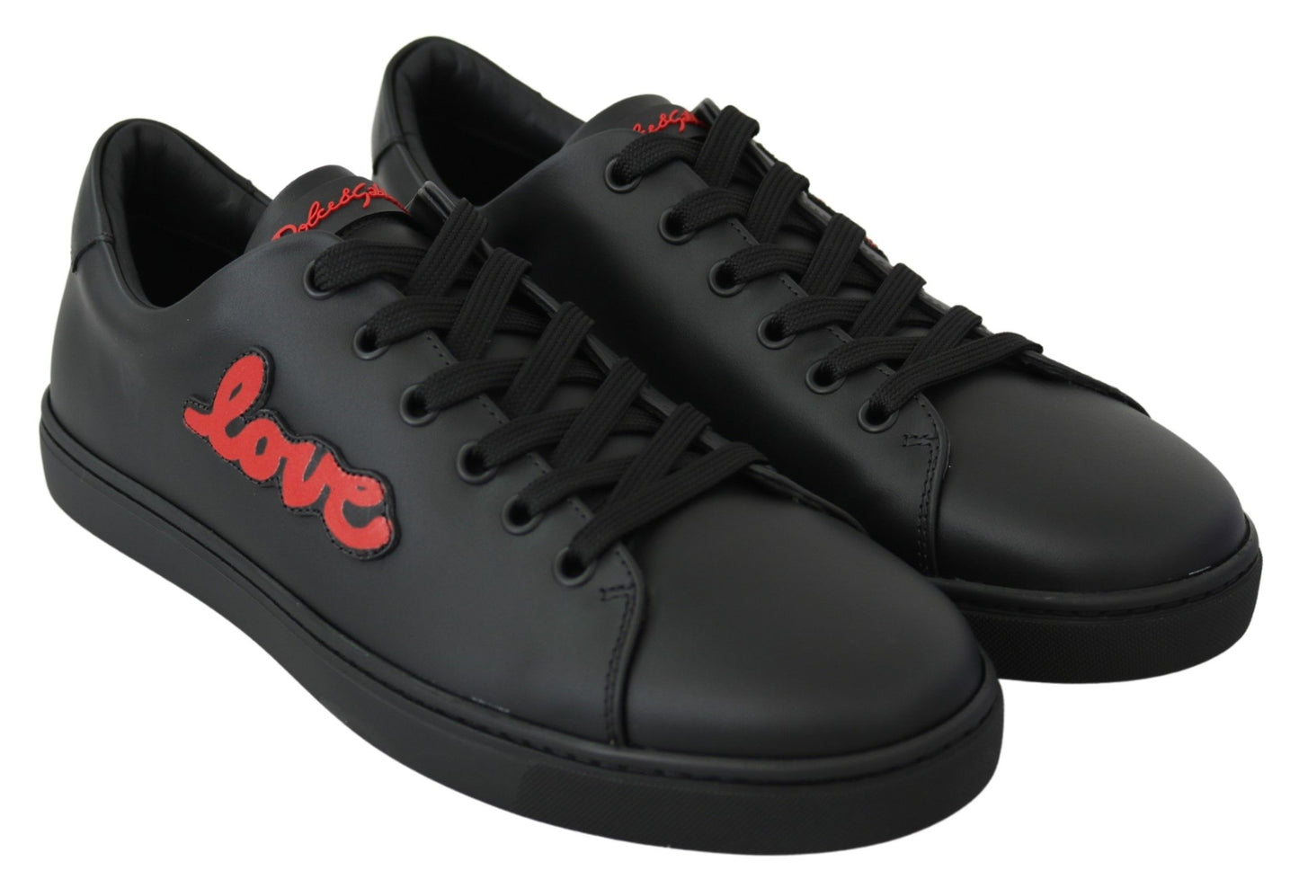 Dolce & Gabbana Black Leather Love Heart Sneakers Womens Shoes Curated Luxury Accessories by Orvyn