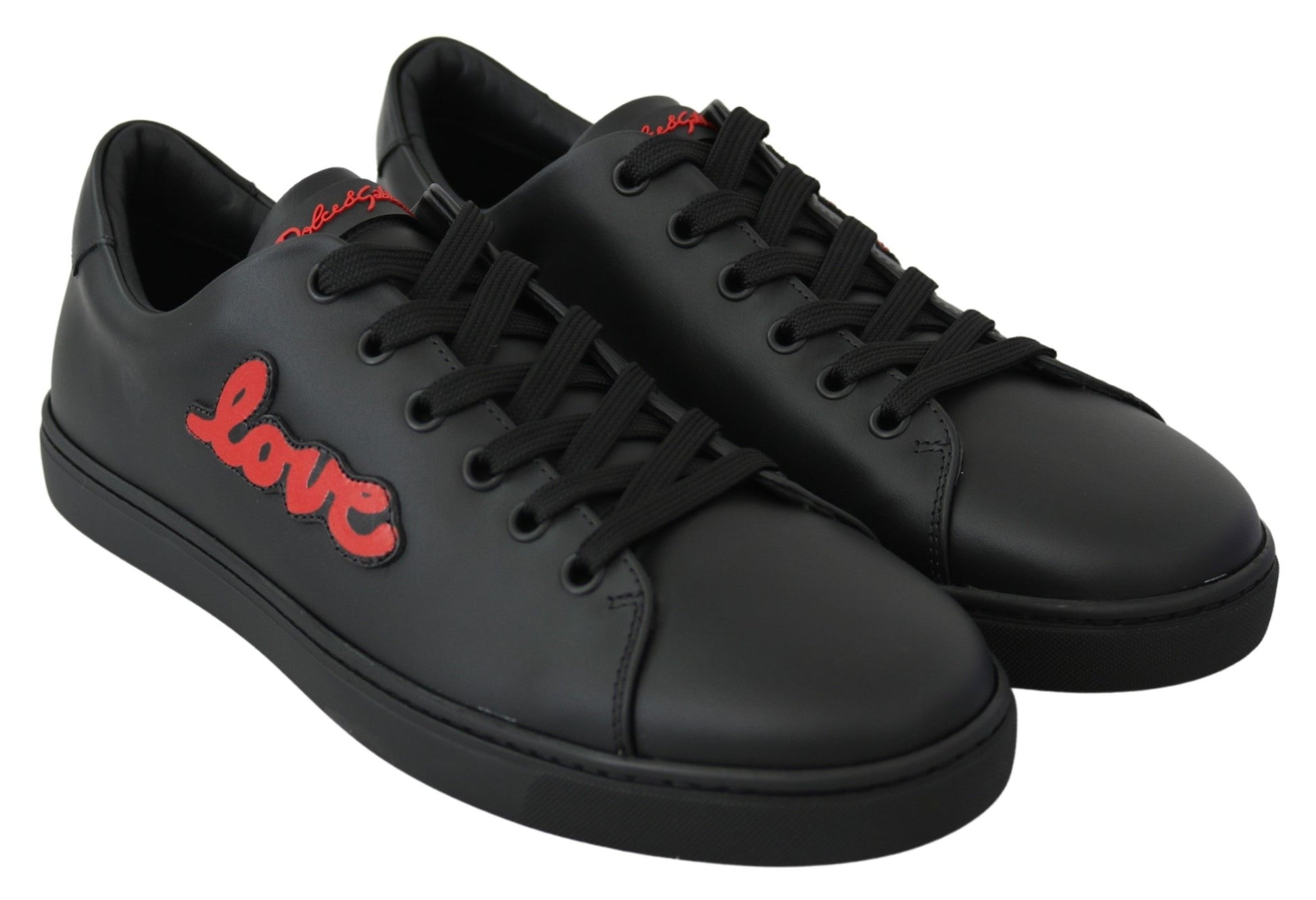 Dolce & Gabbana Black Leather Love Heart Sneakers Womens Shoes Curated Luxury Accessories by Orvyn