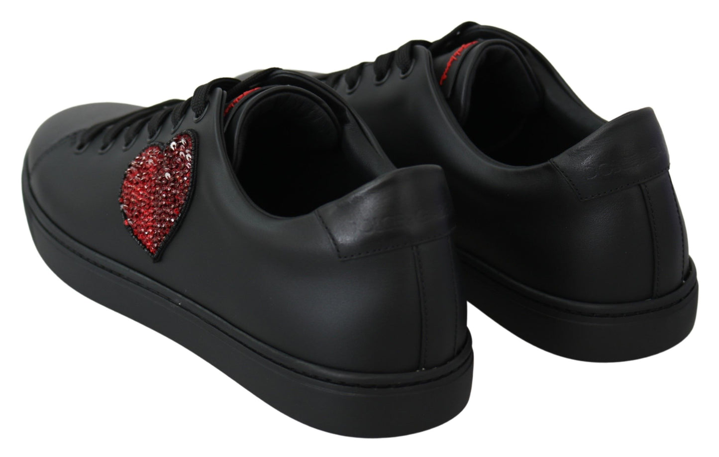 Dolce & Gabbana Black Leather Love Heart Sneakers Womens Shoes Curated Luxury Accessories by Orvyn