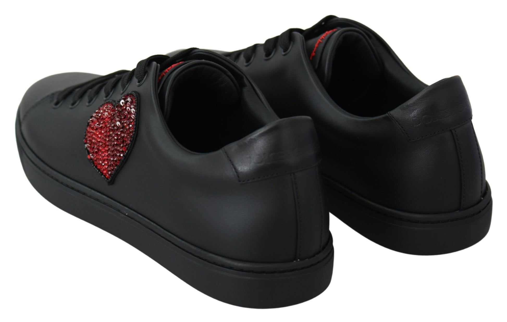 Dolce & Gabbana Black Leather Love Heart Sneakers Womens Shoes Curated Luxury Accessories by Orvyn