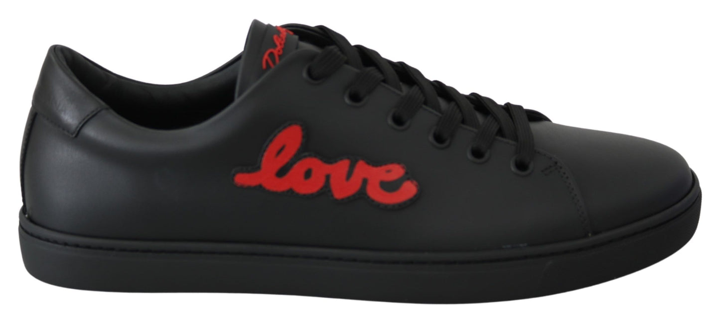 Dolce & Gabbana Black Leather Love Heart Sneakers Womens Shoes Curated Luxury Accessories by Orvyn