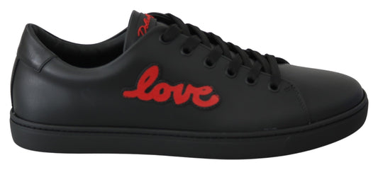 Dolce & Gabbana Black Leather Love Heart Sneakers Womens Shoes Curated Luxury Accessories by Orvyn