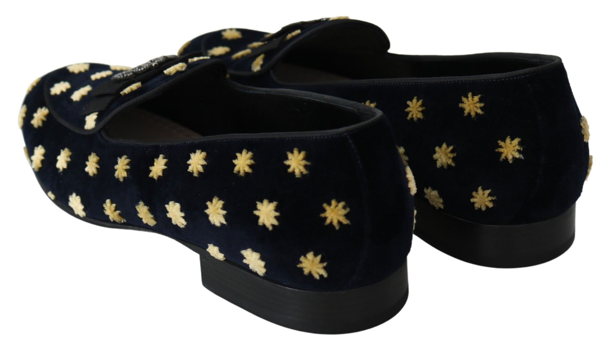 Dolce & Gabbana Blue Velvet Crown Slippers Loafers Shoes schwarz