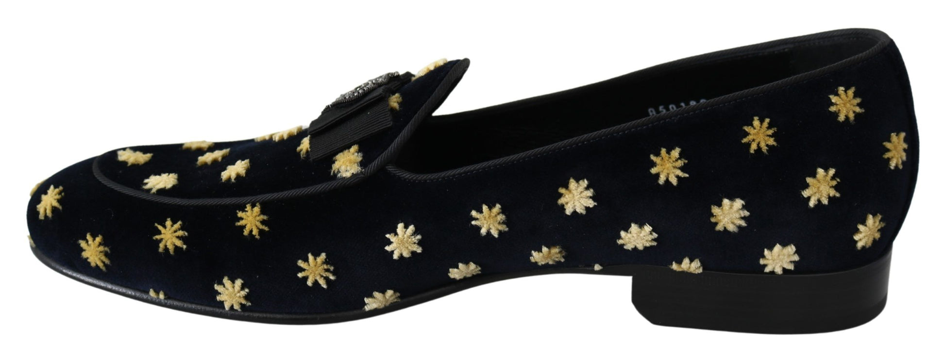 Dolce & Gabbana Blue Velvet Crown Slippers Loafers Shoes schwarz