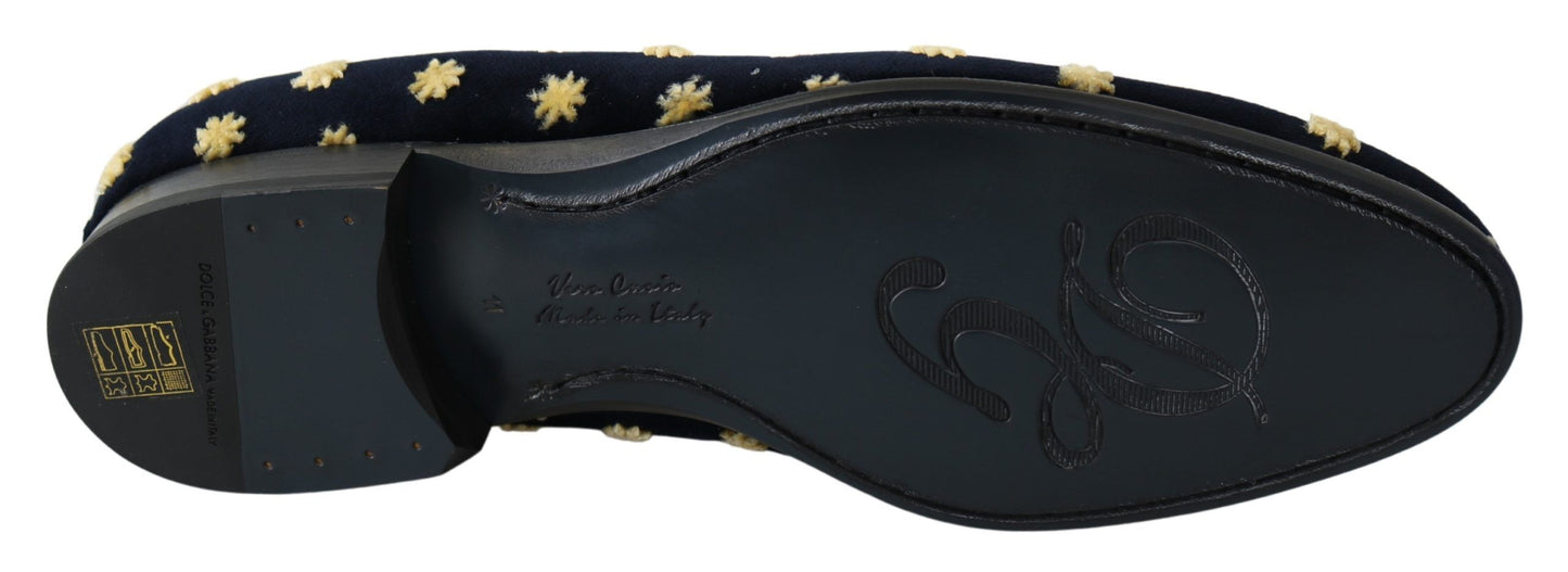 Dolce & Gabbana Blue Velvet Crown Slippers Loafers Shoes schwarz