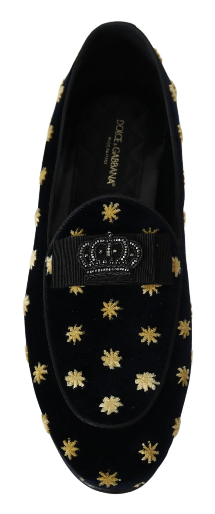 Dolce & Gabbana Blue Velvet Crown Slippers Loafers Shoes schwarz