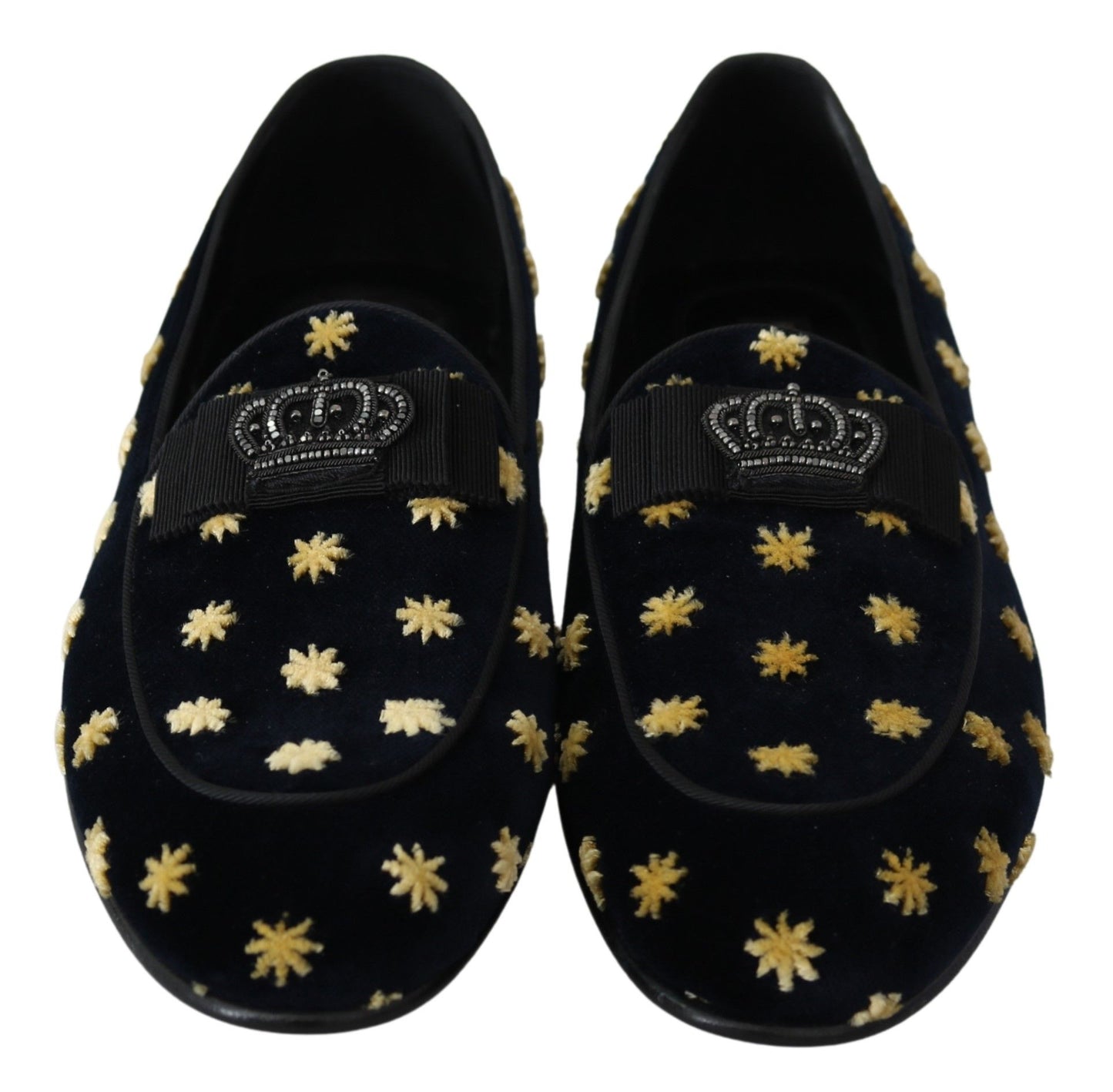 Dolce & Gabbana Blue Velvet Crown Slippers Loafers Shoes schwarz