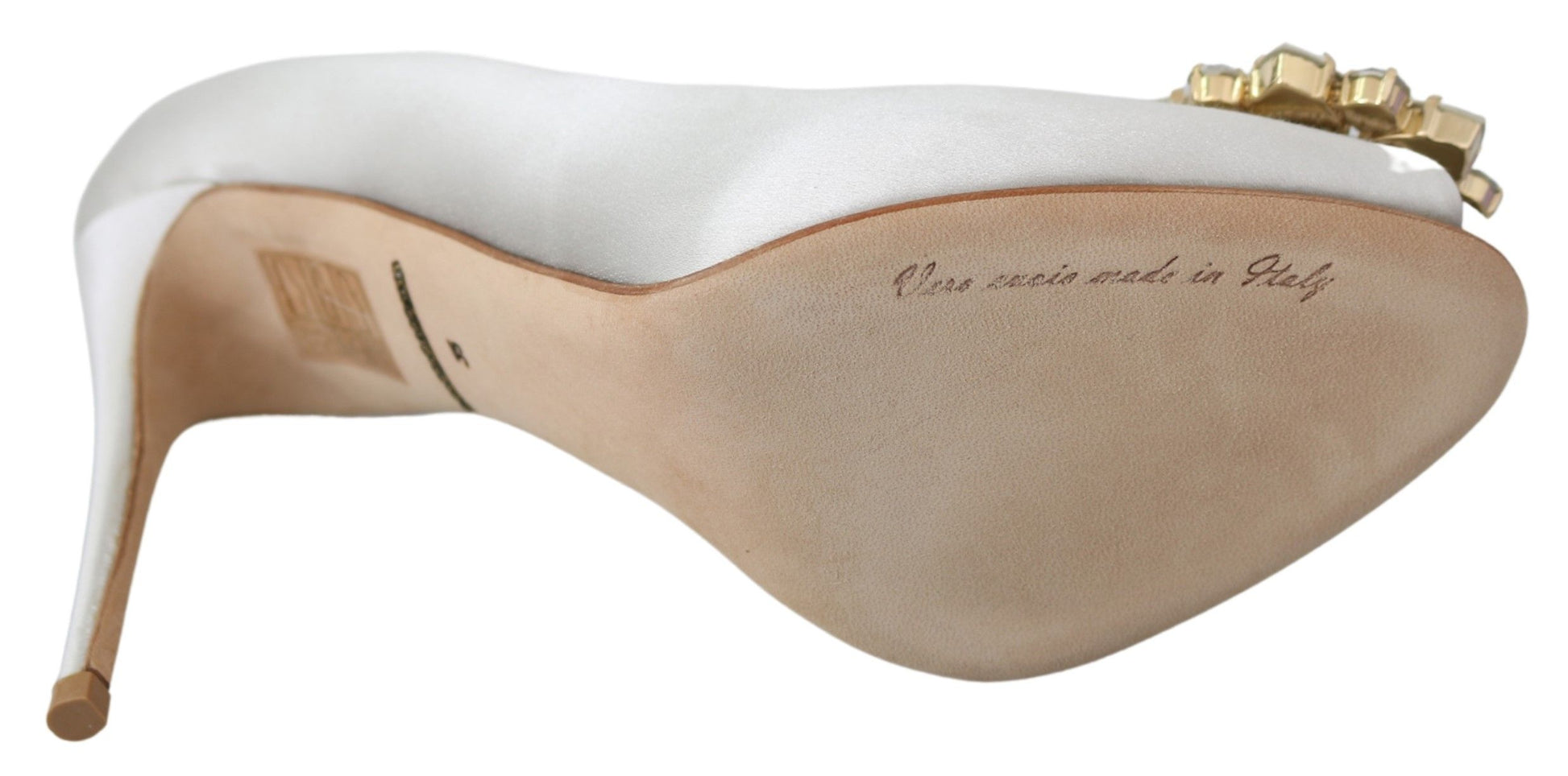 Dolce & Gabbana White Crystals Peep Toe Heels Satin Pumps Shoes weiss