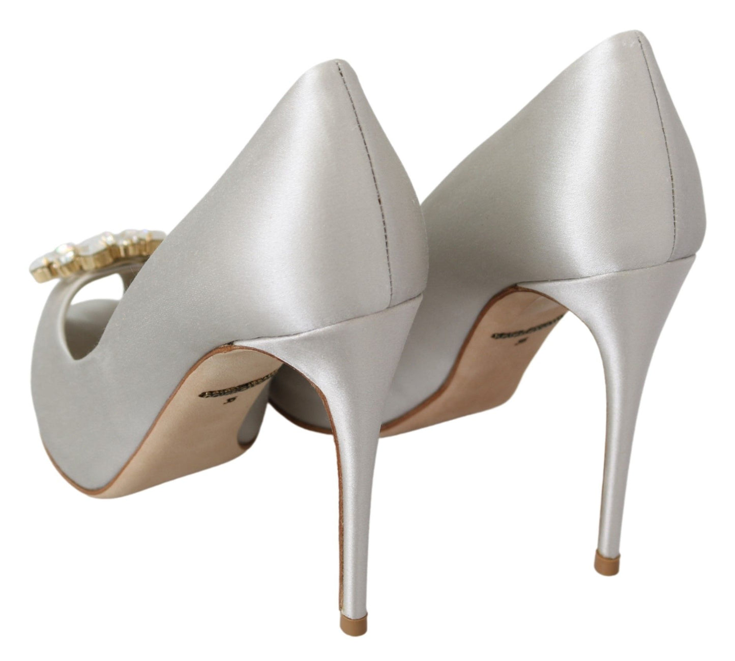 Dolce & Gabbana White Crystals Peep Toe Heels Satin Pumps Shoes weiss