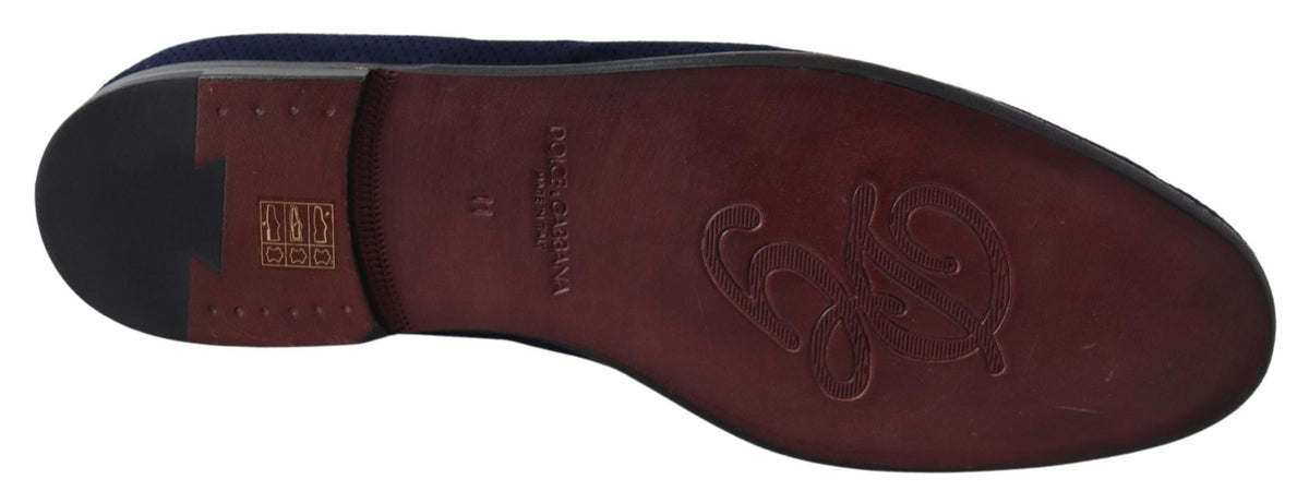 Dolce & Gabbana Blue Suede Caiman Loafers Slippers Shoes blau