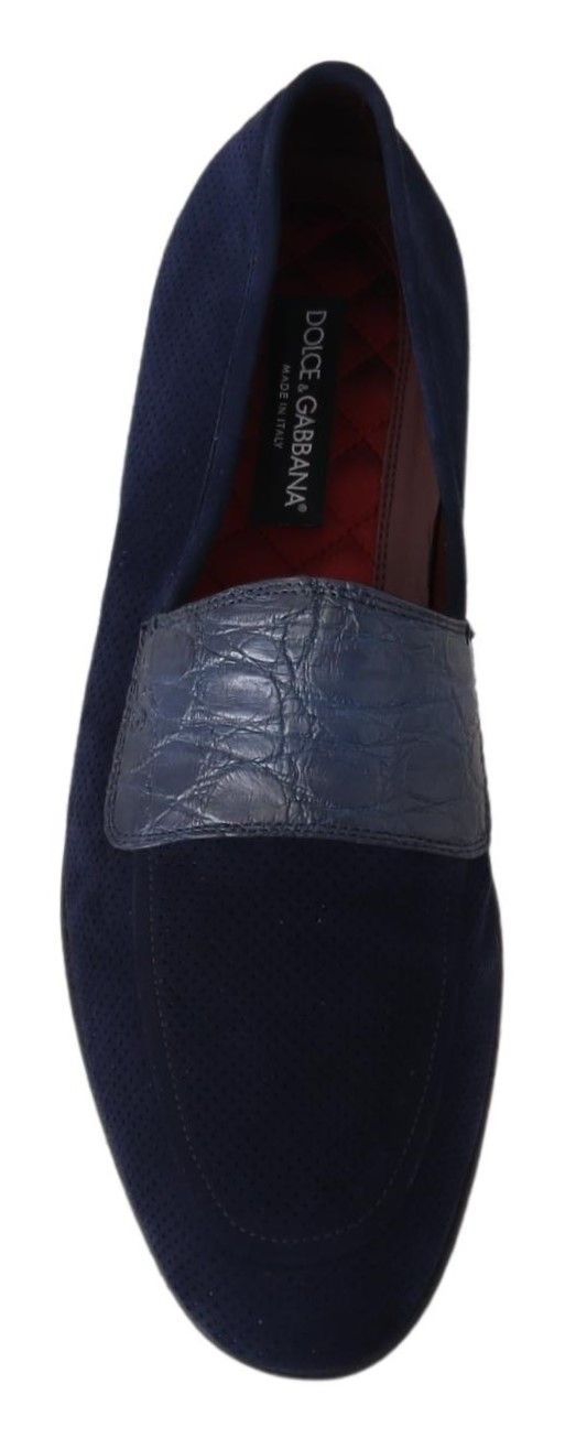 Dolce & Gabbana Blue Suede Caiman Loafers Slippers Shoes blau