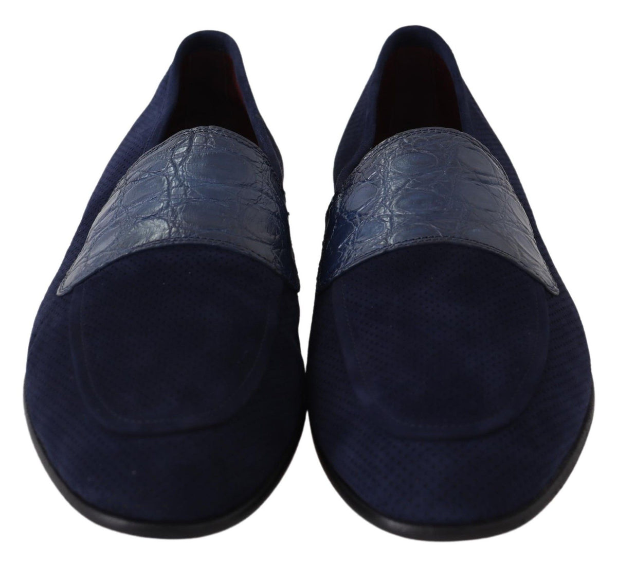 Dolce & Gabbana Blue Suede Caiman Loafers Slippers Shoes blau