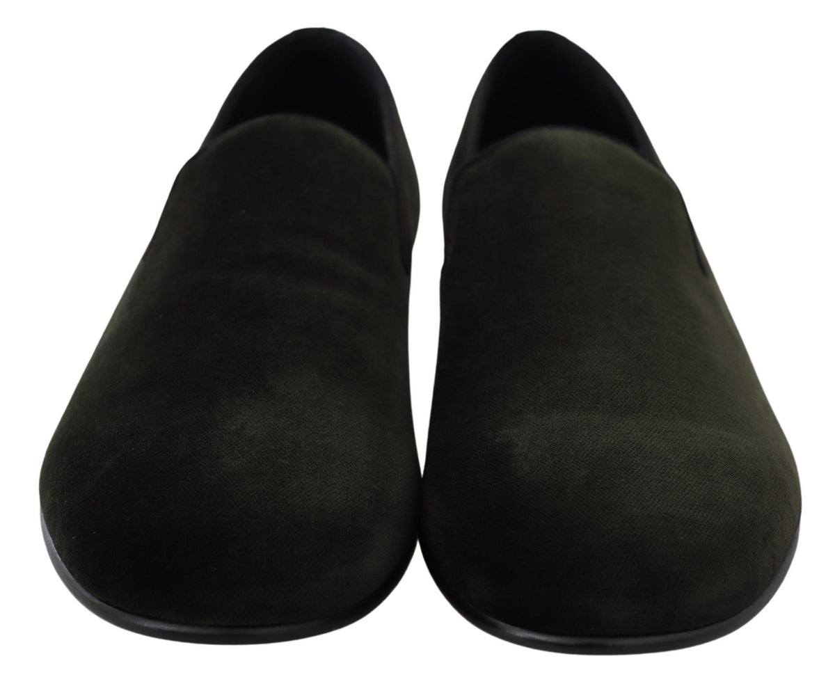 Dolce & Gabbana Green Velvet Slip On Mens Loafers Shoes grun