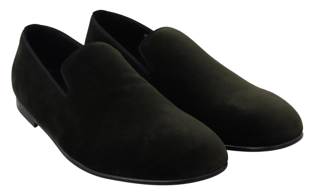 Dolce & Gabbana Green Velvet Slip On Mens Loafers Shoes grun