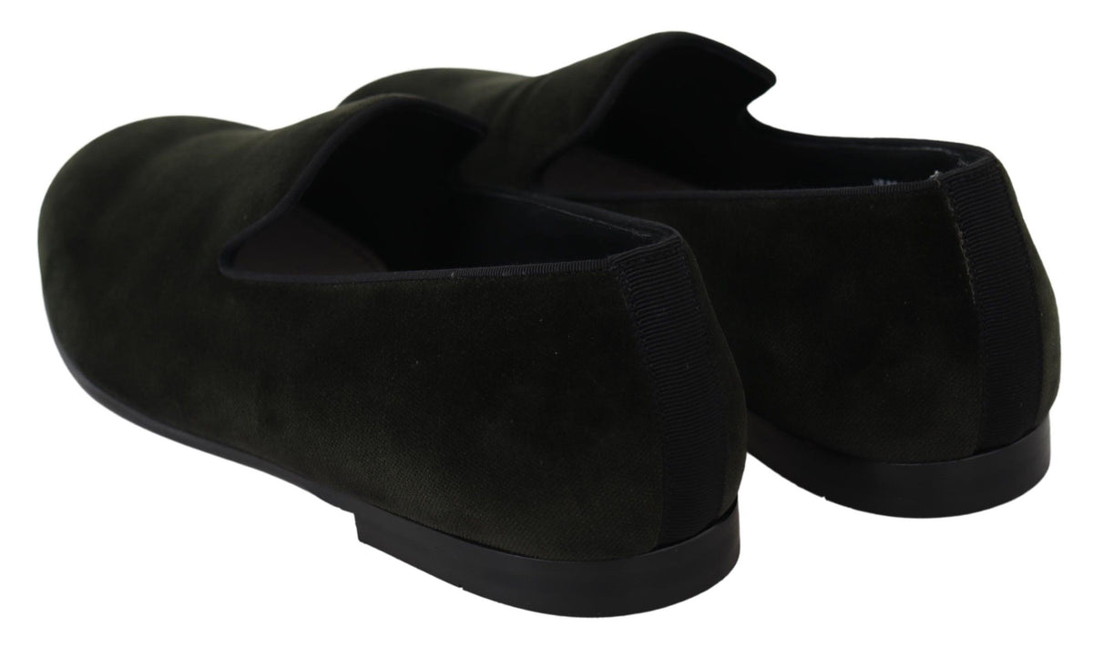 Dolce & Gabbana Green Velvet Slip On Mens Loafers Shoes grun