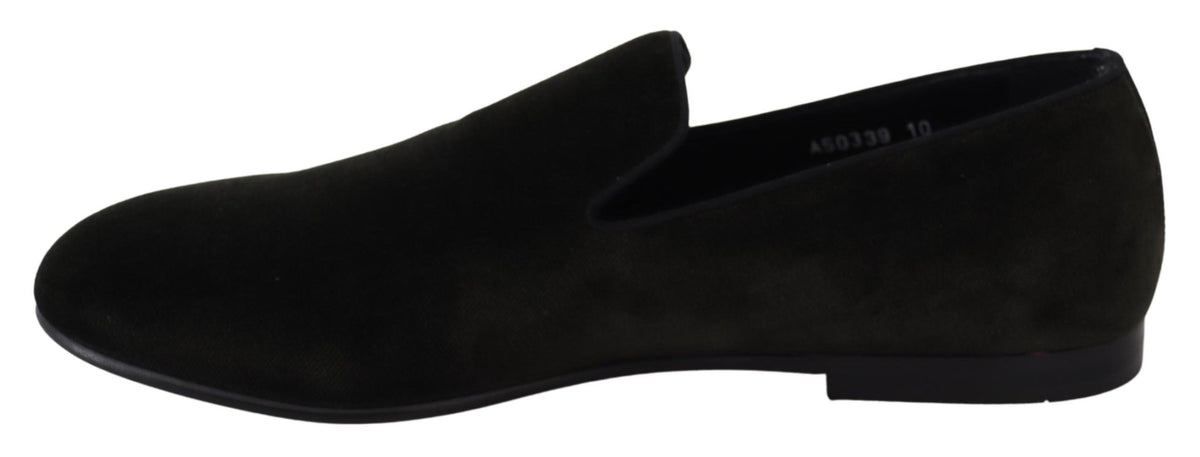 Dolce & Gabbana Green Velvet Slip On Mens Loafers Shoes grun