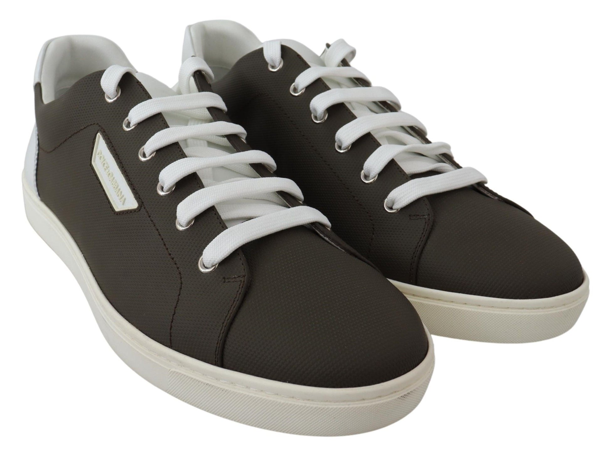 Dolce & Gabbana White Green Leather Low Top Sneakers Shoes Curated Luxury Accessories by Orvyn