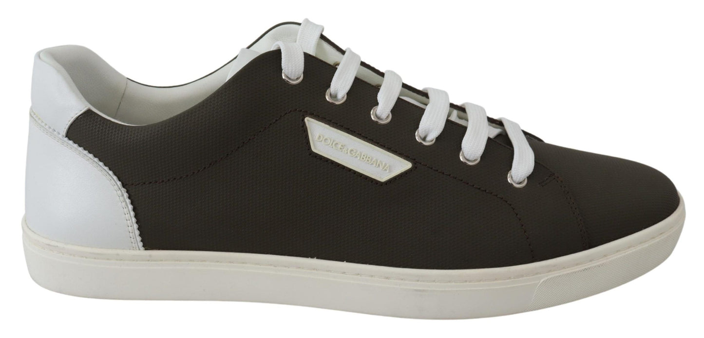 Dolce & Gabbana White Green Leather Low Top Sneakers Shoes Curated Luxury Accessories by Orvyn