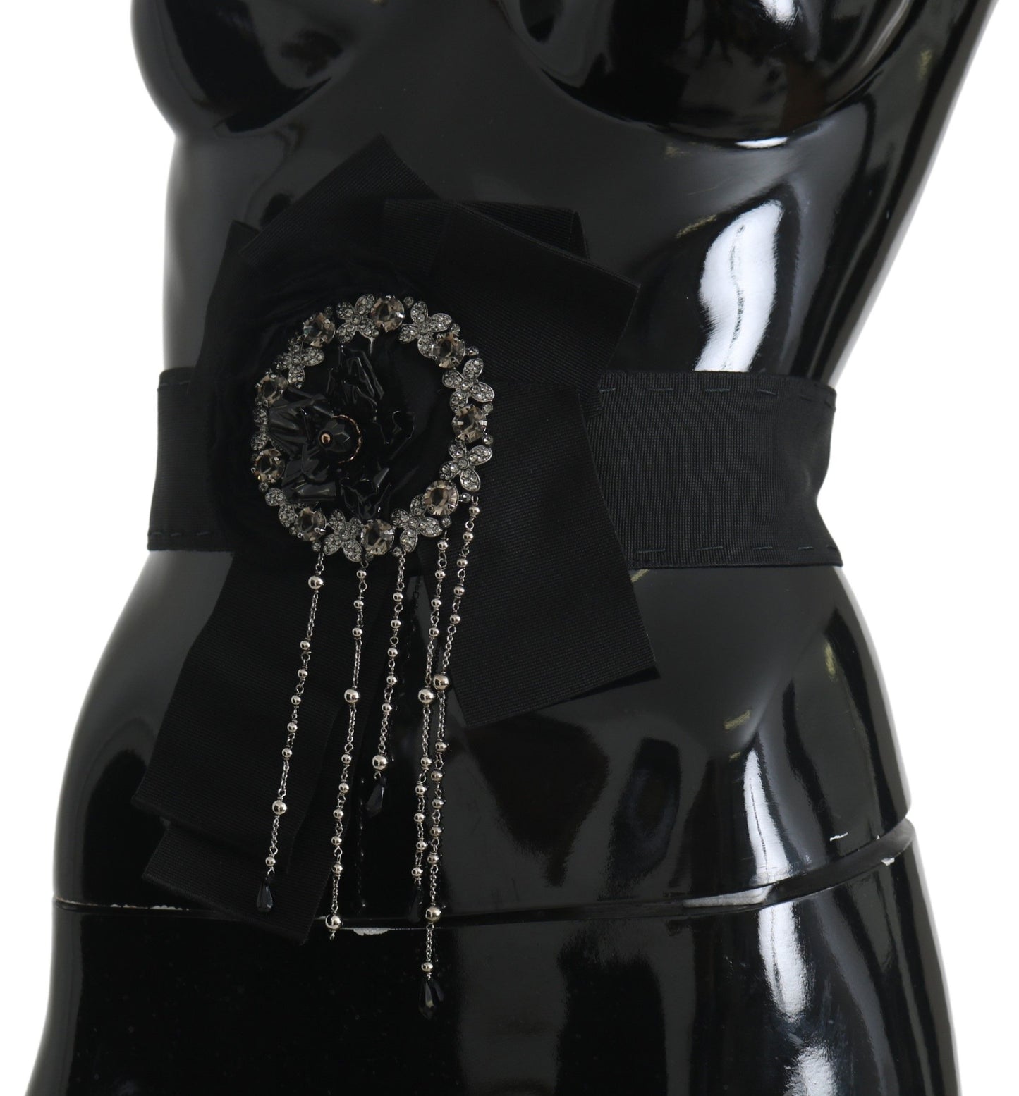 Dolce & Gabbana Black Crystal Brooch Wide Wai SATORIA Belt schwarz