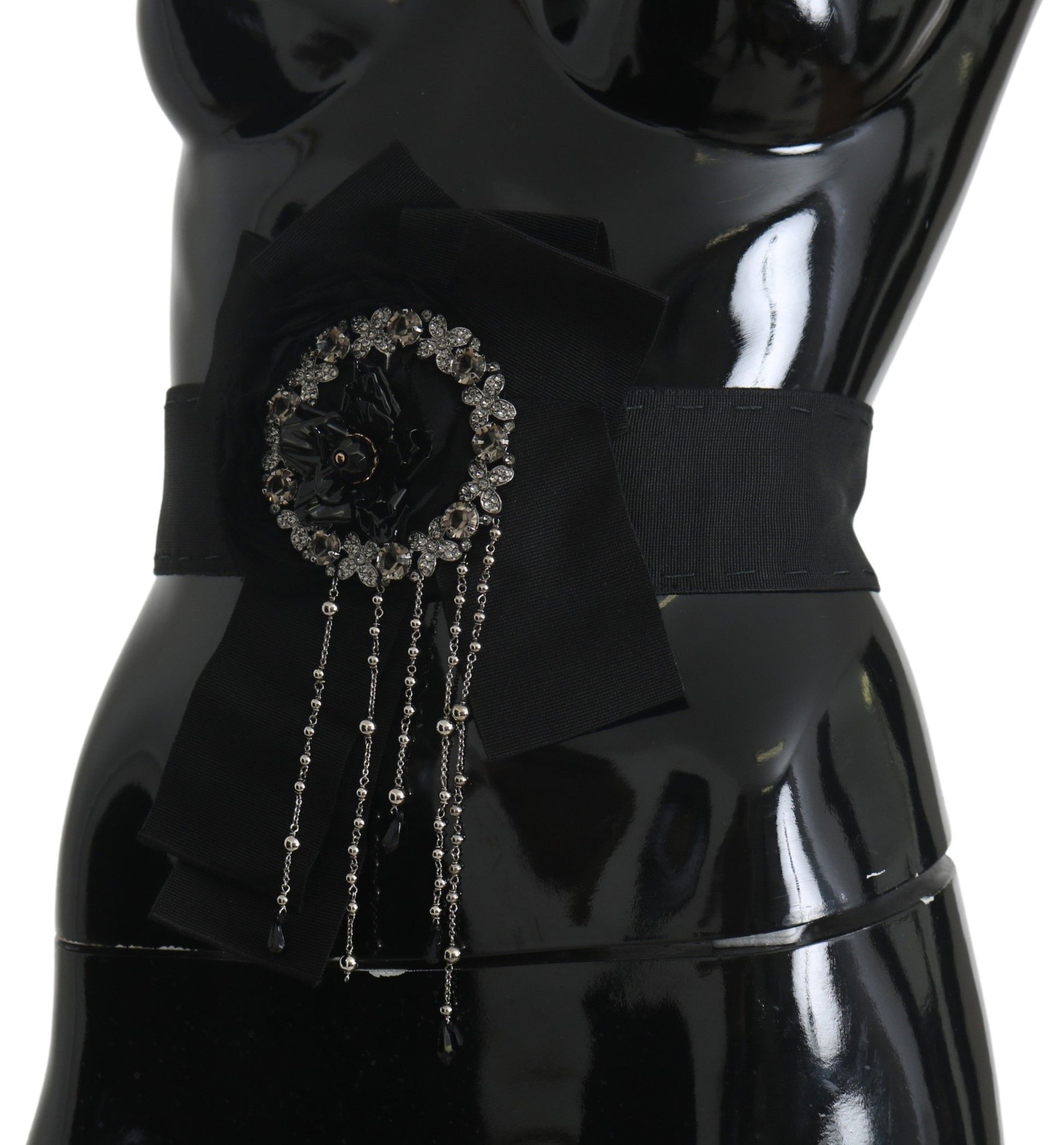 Dolce & Gabbana Black Crystal Brooch Wide Wai SATORIA Belt schwarz