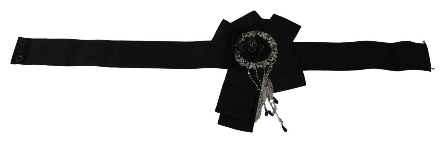 Dolce & Gabbana Black Crystal Brooch Wide Wai SATORIA Belt schwarz