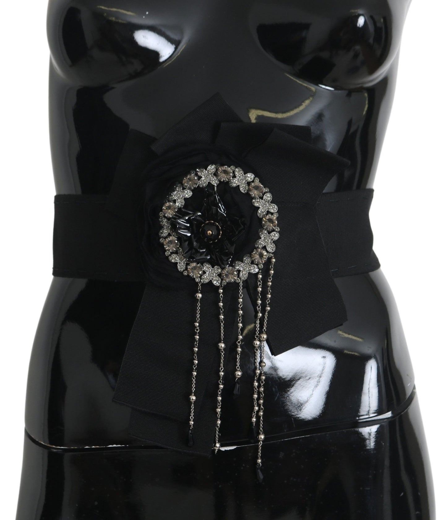 Dolce & Gabbana Black Crystal Brooch Wide Wai SATORIA Belt schwarz