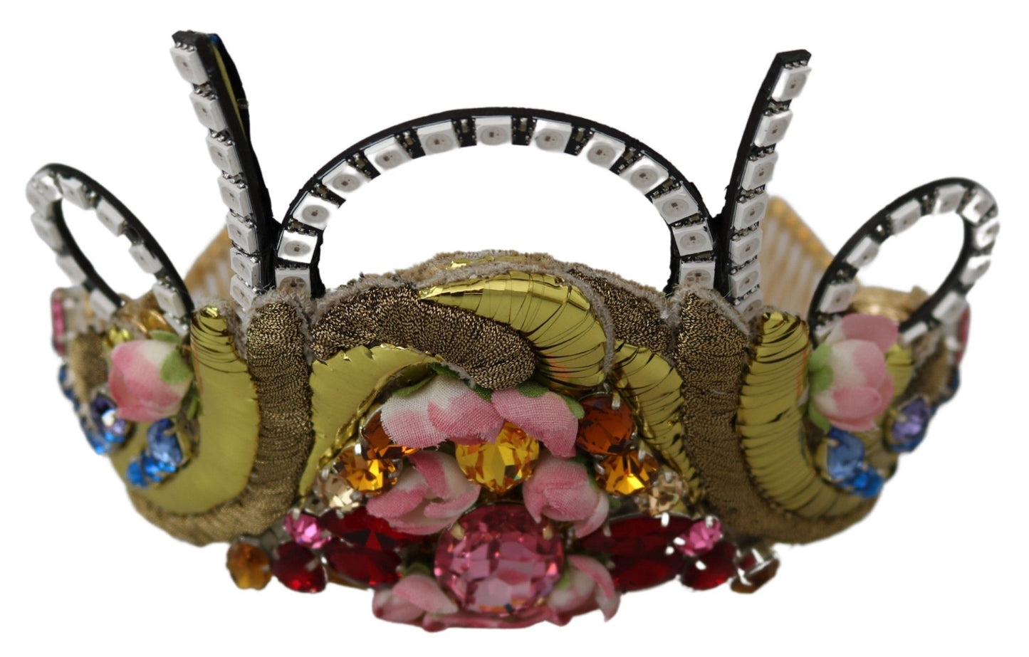 Dolce & Gabbana Gold Brass Floral Crystals LED Lights Crown Tiara Diadem Curated Luxury Accessories by Orvyn
