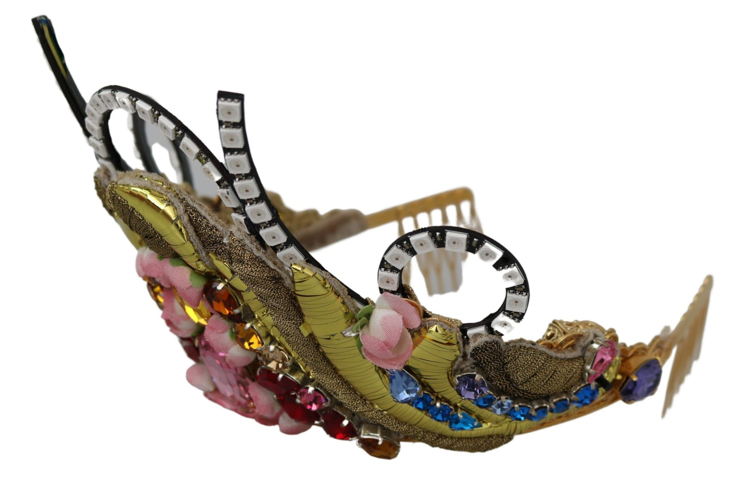 Dolce & Gabbana Gold Brass Floral Crystals LED Lights Crown Tiara Diadem Curated Luxury Accessories by Orvyn