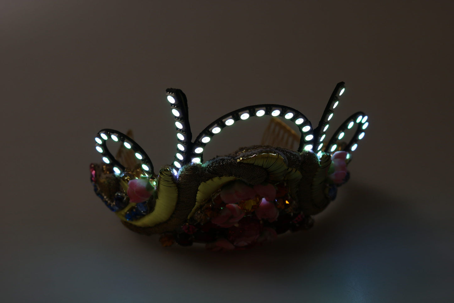 Dolce & Gabbana Gold Brass Floral Crystals LED Lights Crown Tiara Diadem Curated Luxury Accessories by Orvyn
