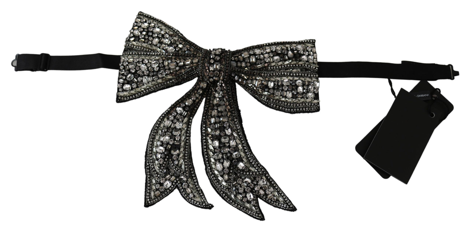 Dolce & Gabbana Silver Tone 100% Silk Crystal Embellished Women Bowtie Curated Luxury Accessories by Orvyn