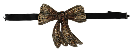 Dolce & Gabbana Gold Tone Silk Rhinestone Embellished Women Bowtie Curated Luxury Accessories by Orvyn
