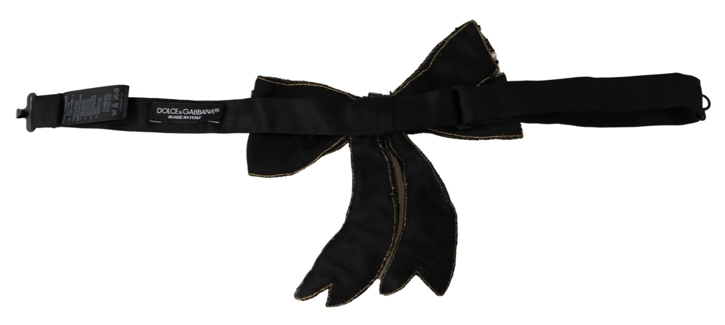 Dolce & Gabbana Gold Tone Silk Rhinestone Embellished Women Bowtie Curated Luxury Accessories by Orvyn