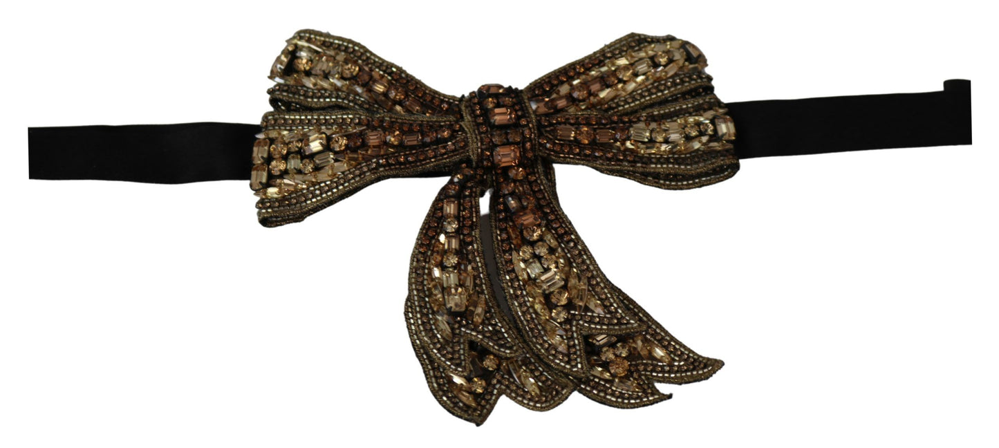 Dolce & Gabbana Gold Tone Silk Rhinestone Embellished Women Bowtie Curated Luxury Accessories by Orvyn