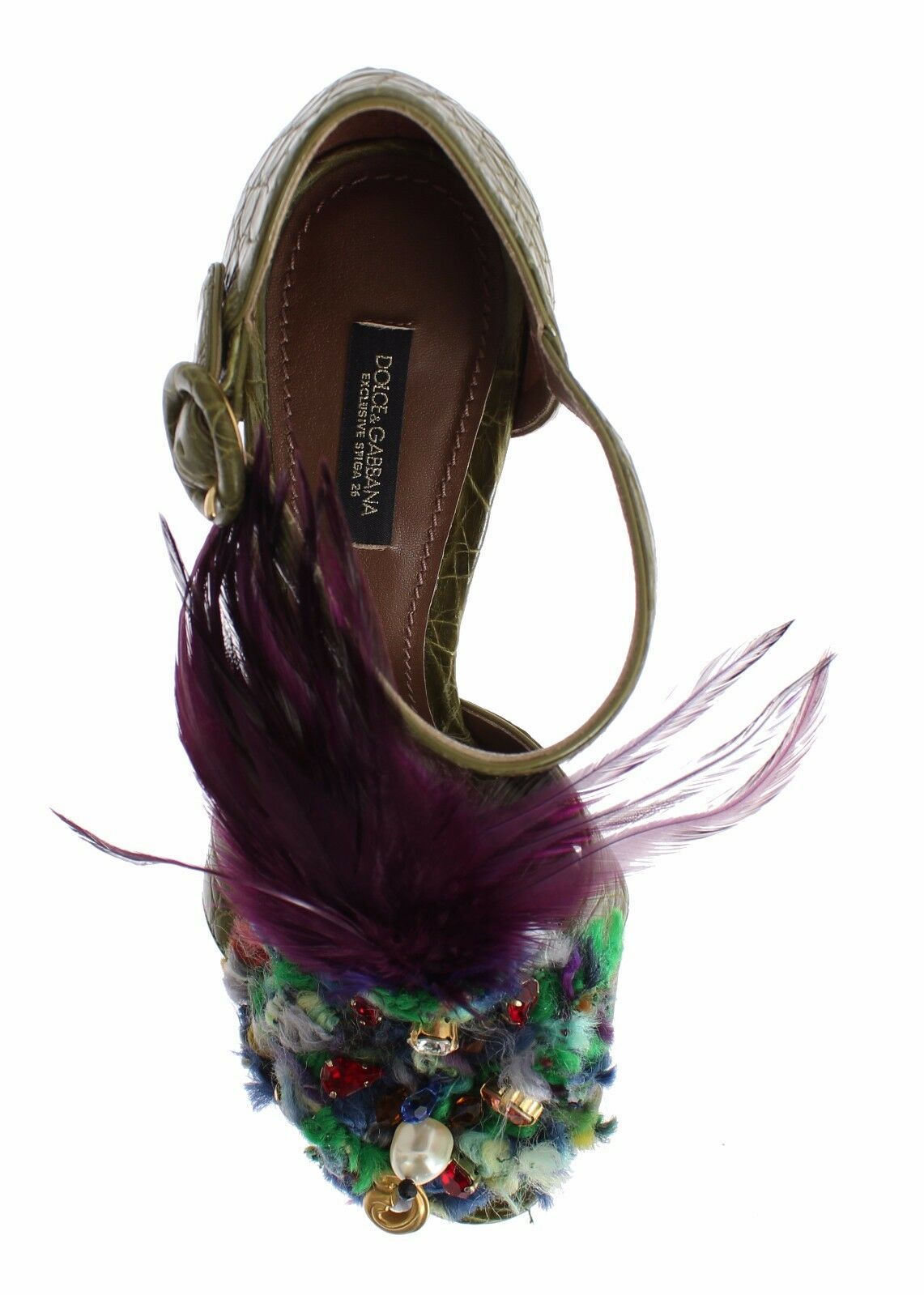 Dolce & Gabbana Green Leather Crystal Platform Sandal Shoes grün