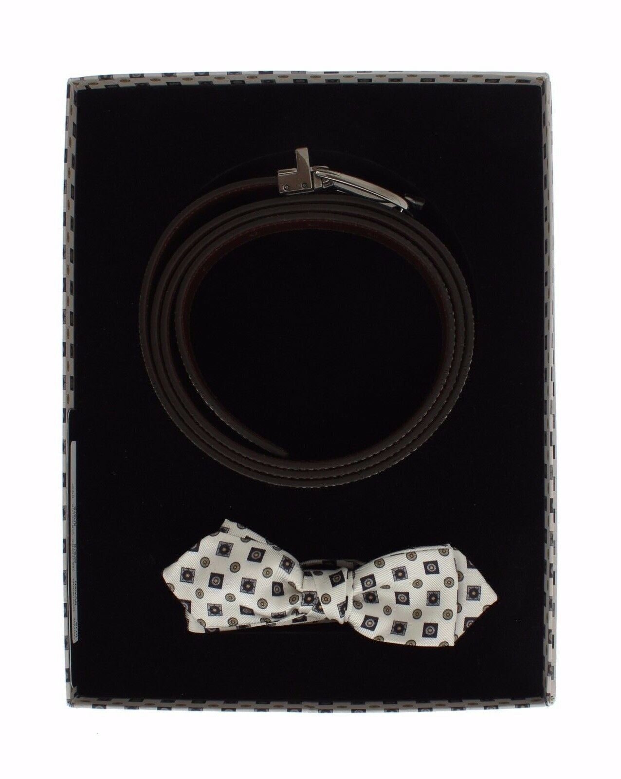 Dolce & Gabbana White Silk Bowtie Leather Men Belt Gift Box Curated Luxury Accessories by Orvyn