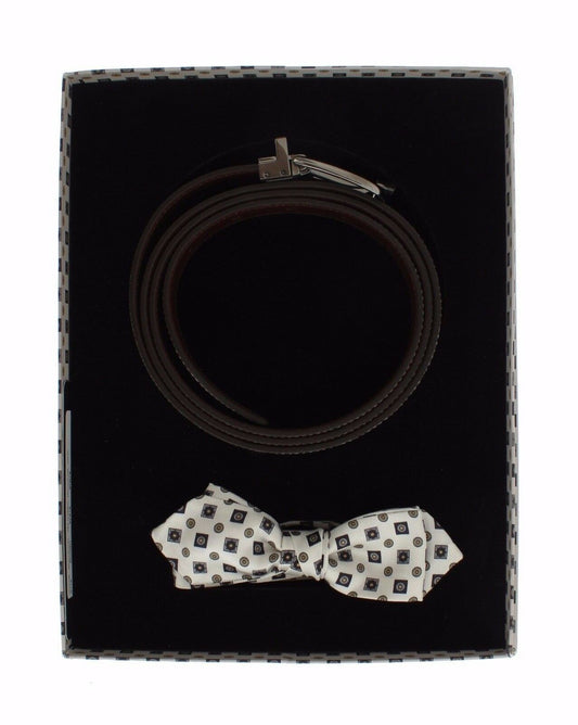 Dolce & Gabbana White Silk Bowtie Leather Men Belt Gift Box Curated Luxury Accessories by Orvyn