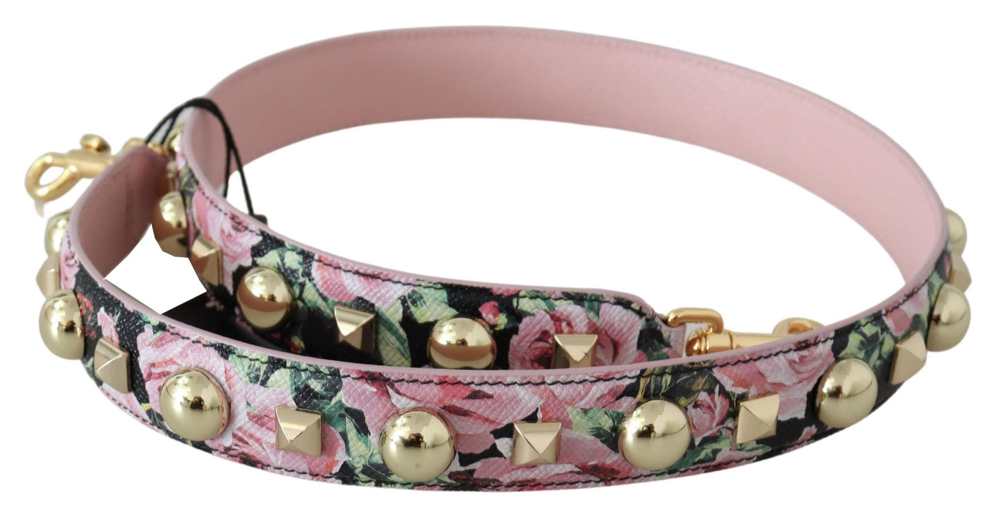 Dolce & Gabbana Pink Floral Gold Studs Bag Accessory Shoulder Strap Curated Luxury Accessories by Orvyn